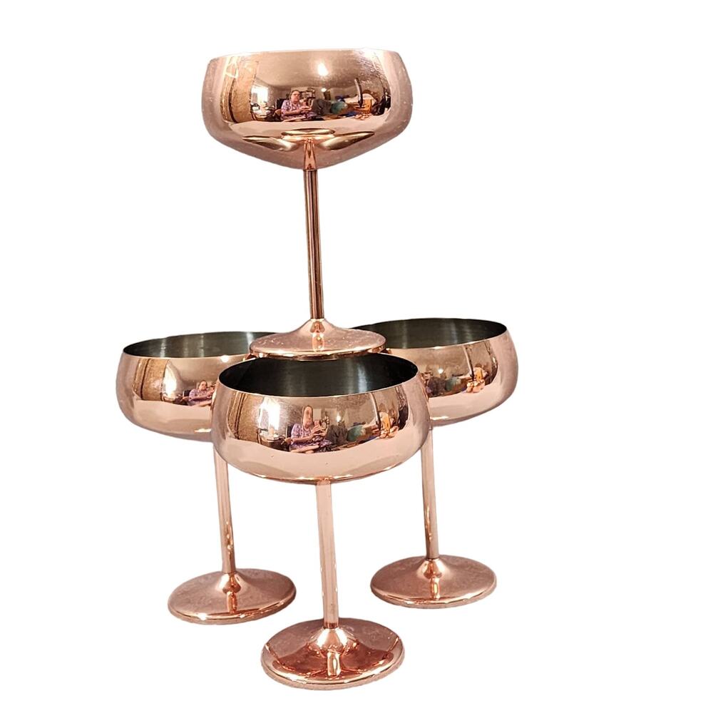 4 Coupe Cocktail Champaign Glasses Stainless Steel Copper Metallic Finish EcoOne